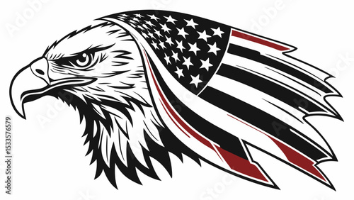 Illustration of an eagle head with american flag design in black white and red color scheme vector art