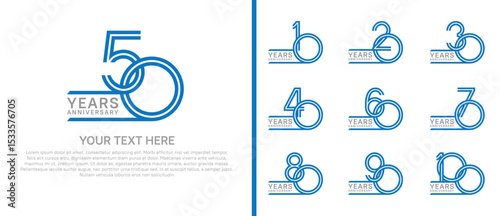 logo anniversary set. blue and grey color on white background for special event