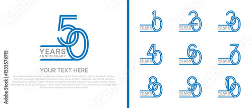 logo anniversary set. blue and grey color on white background for special event