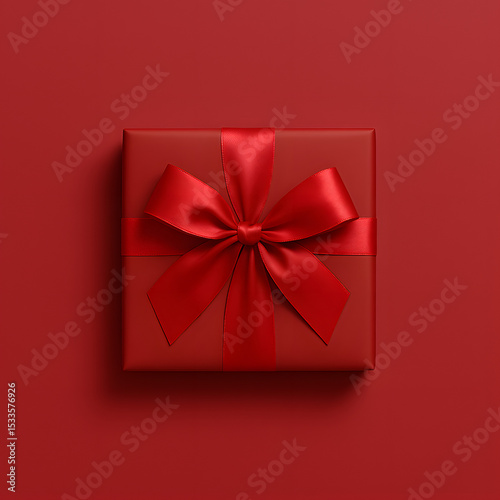 A red gift box adorned with a festive ribbon and bow, perfect for any holiday or celebration photo