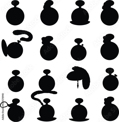 Elegant black vector illustration set of diverse pocket watches, perfect for vintage, antique, and time-related graphic design projects.