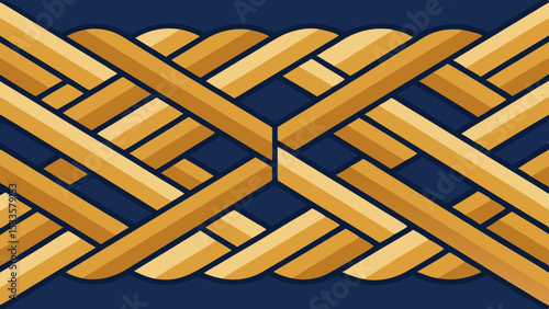 Abstract geometric pattern illustration featuring woven lines and a deep blue background