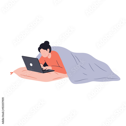 Woman lying under blanket while working on laptop at home  