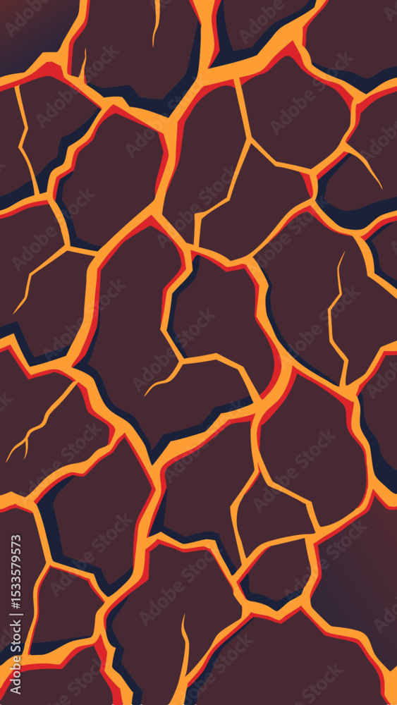 Abstract lava cracked ground seamless pattern with orange and red coloring