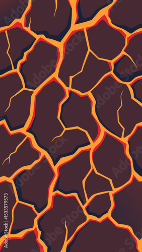 Abstract lava cracked ground seamless pattern with orange and red coloring