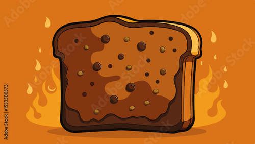 Artistic cartoon illustration of a toasted bread slice with melted chocolate design