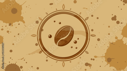 Coffee bean illustration on textured brown background suitable for cafe and beverage designs