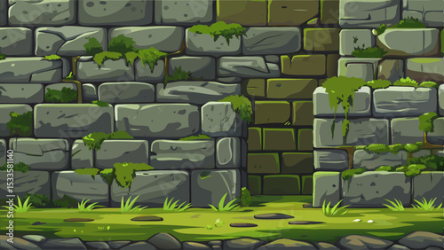Cartoon stone wall and ground background perfect for game and illustration design