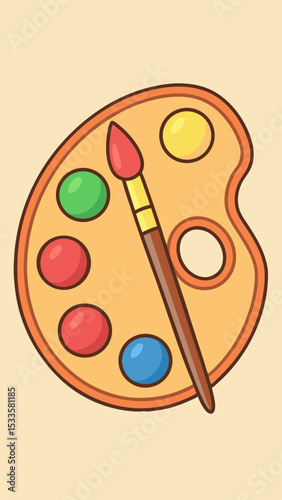Colorful artist palette with paint and brush ready for creative artistic endeavors