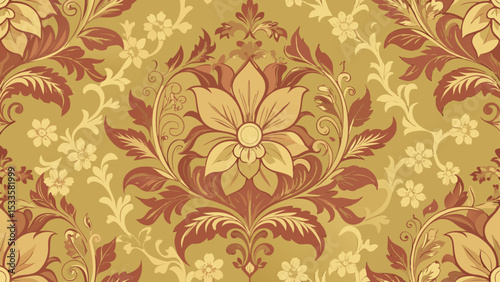 Elegant floral pattern in warm autumn tones with seamless arrangement
