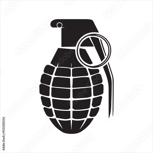 Hand Grenade Silhouette Icon – Military Explosive Vector Isolated on White Background