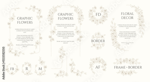 Collection of decorative elements for wedding. Graphic anemones.