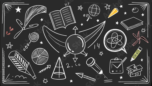 Hand drawn doodle illustration with various elements against a transparent background
