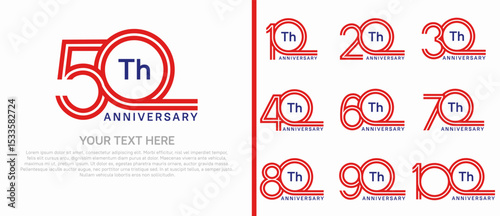 logo anniversary set. red color double line on white background for special event
