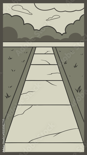 Illustration of a stone pathway leading to the cloudy sky with simple outlines