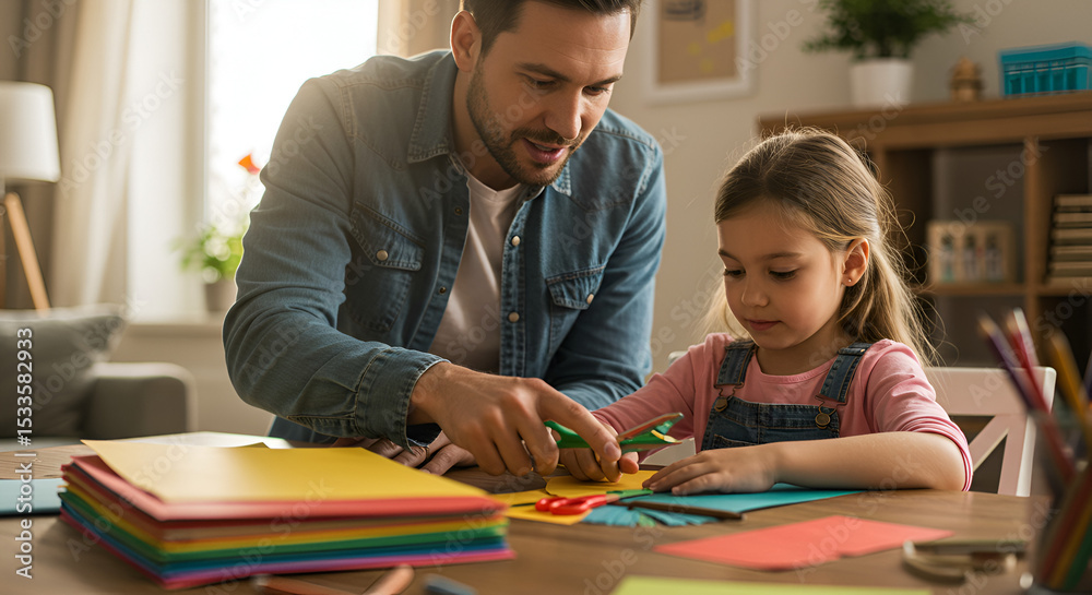 Fototapeta premium Father and daughter crafting together (1)