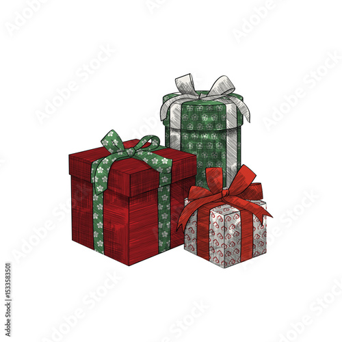 Gift Packaging Icons. Outline icon set of gift packaging styles: kraft paper wrap, clear cellophane bag, metallic foil box, fabric