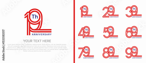 logo anniversary set. red color double line on white background for special event
