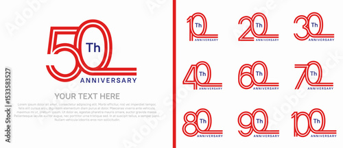 logo anniversary set. red color double line on white background for special event