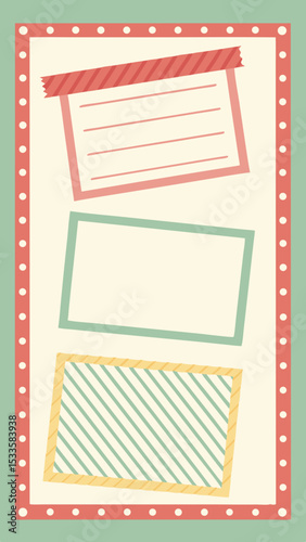 Vector illustration of journal elements on ivory background with decorative border