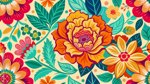 Wallpaper Mural Vibrant floral pattern with lush flowers and leaves for seamless design projects Torontodigital.ca