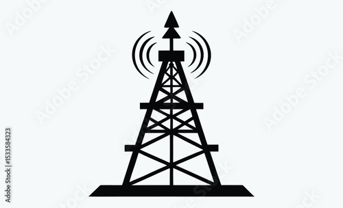 Telephone tower silhouette, mobile signal icon, antenna vector illustration
