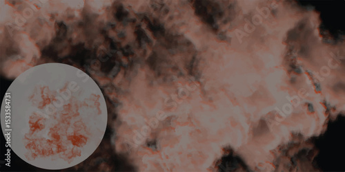 Abstract artwork depicting a fiery nebula and a celestial body with a textured surface against a dark backdrop suggesting a cosmic atmosphere.
