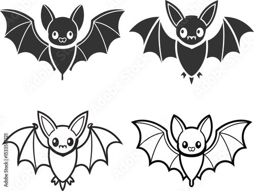 Silhouette Bat Flat Illustration Minimal Spooky Halloween and Gothic Horror Vector Icon