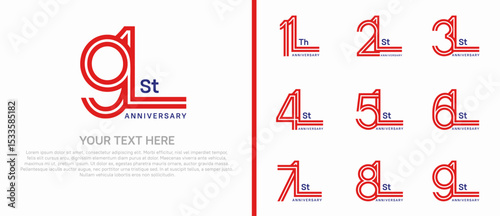 logo anniversary set. red color double line on white background for special event