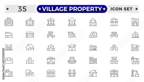 Village Property outline Icon Set. Stylish and professional icons designed for the real estate industry, perfect for enhancing property listings, websites, and marketing materials.
