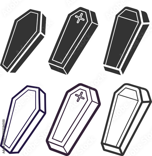 Silhouette Coffin Flat Illustration Minimal Gothic Horror and Halloween Vector Icon