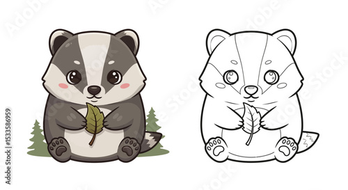 Chibi Cartoon Badger with Round Body, Cute Whimsical Style