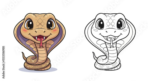 Chibi Cartoon Cobra with Oversized Head, Tiny Coiled Body