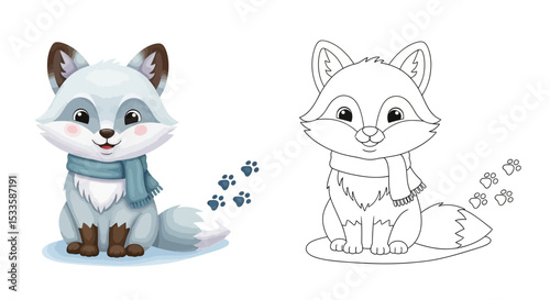 Smiling Cartoon Arctic Fox Wearing Warm Winter Accessories