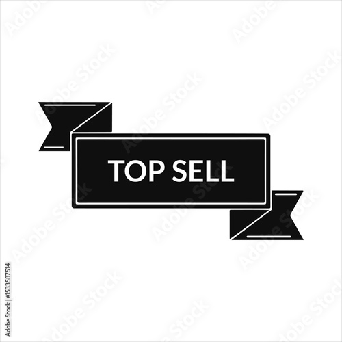 Top Sell Black Banner Label on White Background