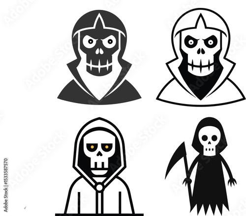 Silhouette Grim Reaper Flat Illustration Gothic Death Figure Vector Design