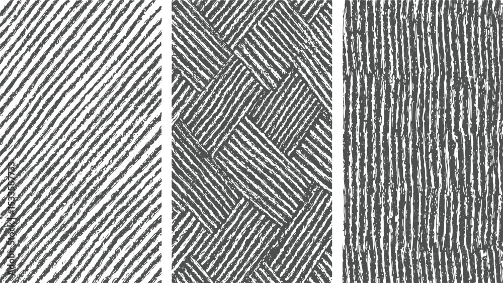 Collection of abstract textural hand drawn patterns in grayscale featuring lines and brush strokes ideal for backgrounds and designs