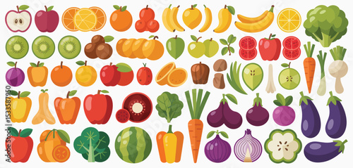 Assorted fresh fruits and vegetables flat lay