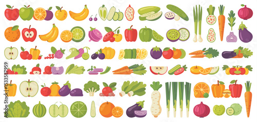 Colorful flat lay of fresh fruits and vegetables