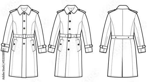 Balmacaan Coat Flat Drawing Template