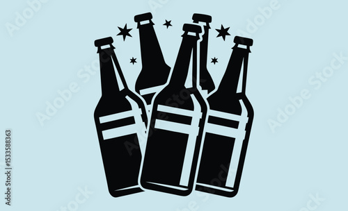 Cheers beer bottles silhouette simple flat icon,vector illustration 