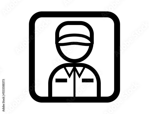 作業服を着たエンジニアのシンプルな四角いモノクロイラストアイコン