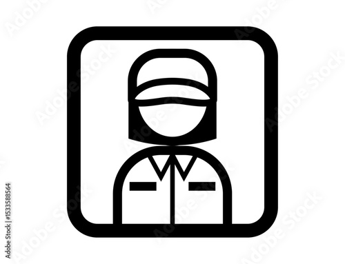 作業服を着たエンジニアのシンプルな四角いモノクロイラストアイコン