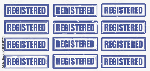 Twelve grunge registered rubber stamps