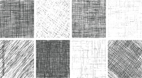 Set of hand drawn textured patterns featuring grunge style scribbles crosshatch designs and grungy overlay effects with ink strokes