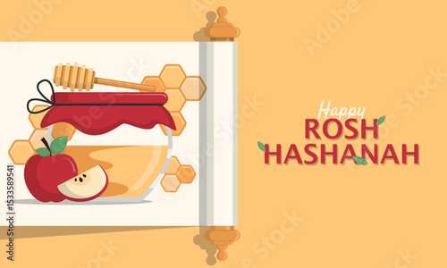 Happy Rosh Hashanah Poster. Jewish new year greetings on scroll
