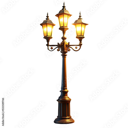 Elegant Triple-Light Street Lamp: Victorian Era Lighting Design