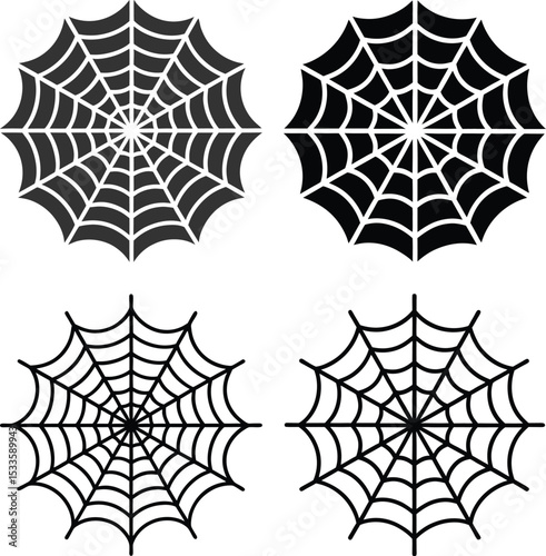 Silhouette Spider Web Flat Illustration Delicate Cobweb Vector Art for Gothic Decor & Spooky Halloween Designs"