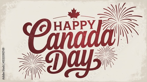 Festive Canada Day Typography with Fireworks and Maple Leaf Emblem photo