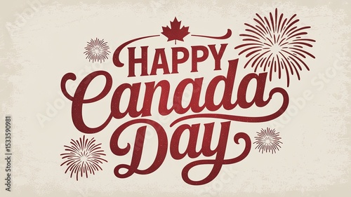 Festive Canada Day Typography with Fireworks and Maple Leaf Emblem photo